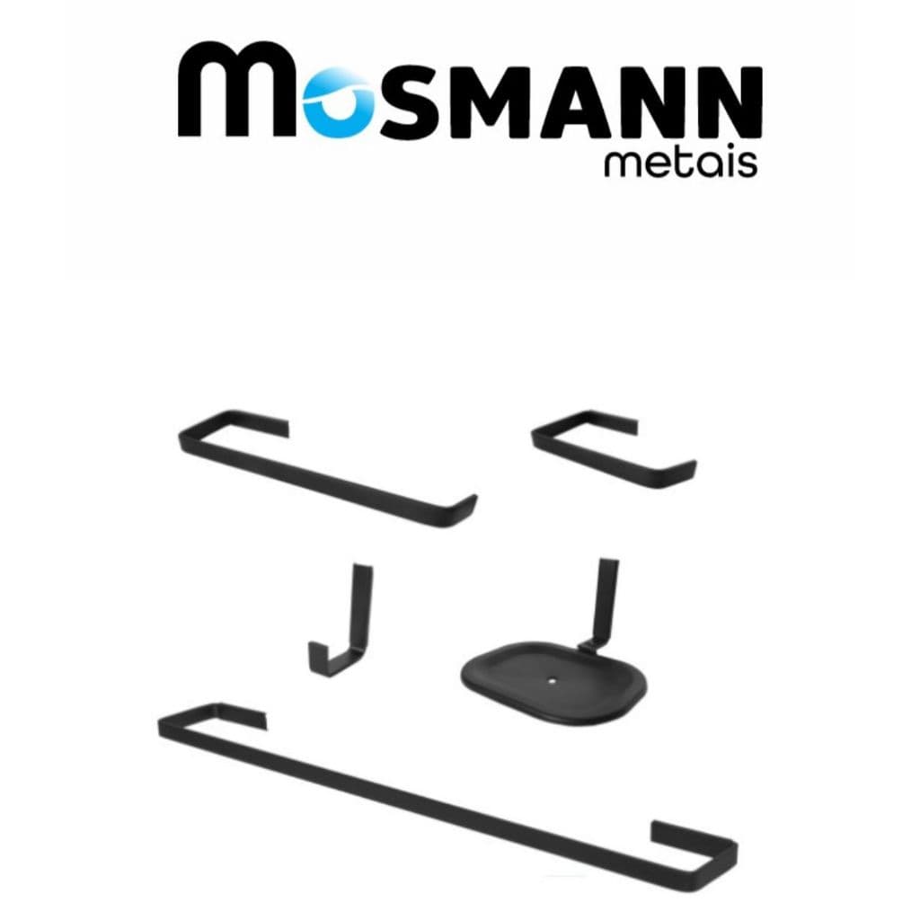Kit Acessórios Para Banheiro 5 Peças Quadrado Preto Fosco Metal