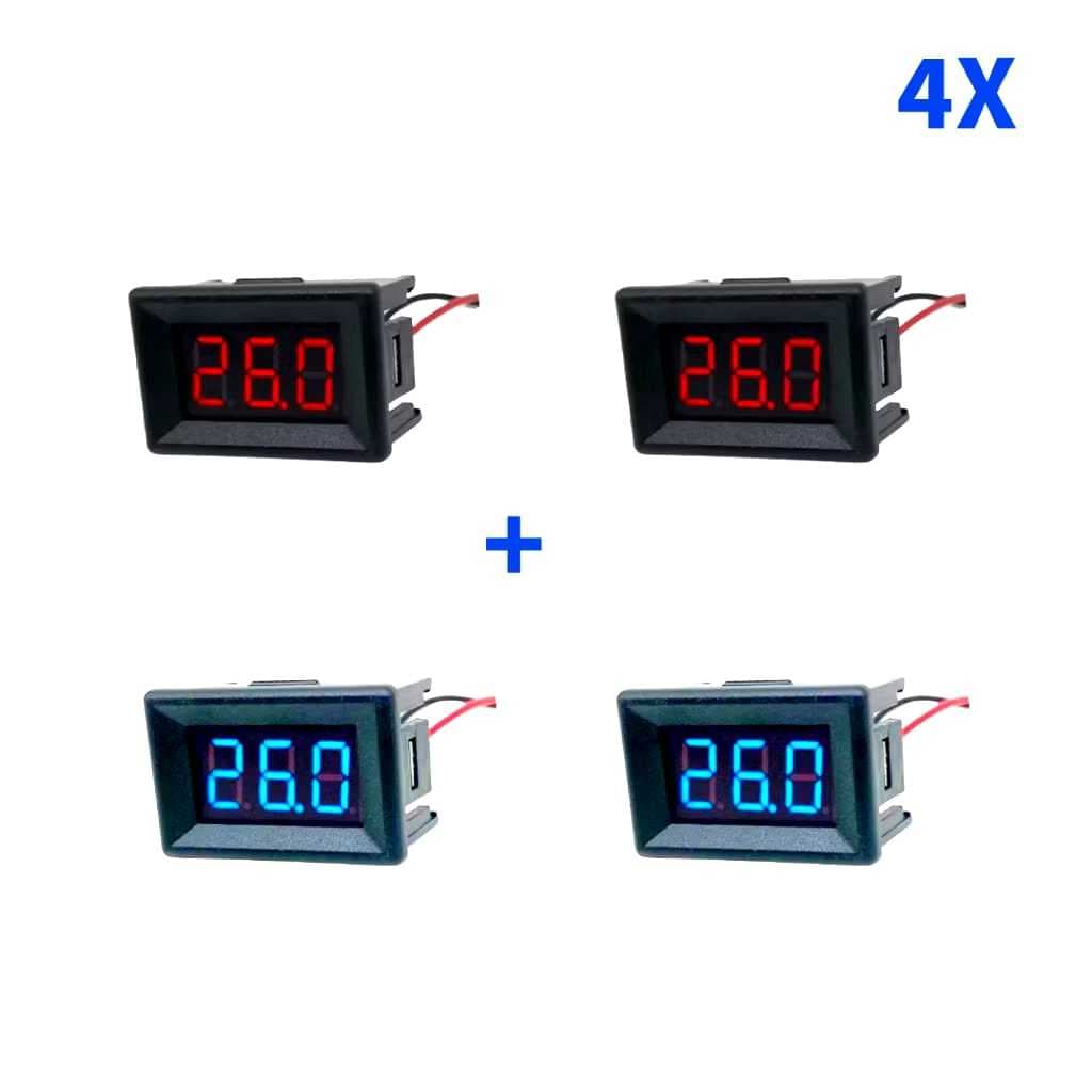 Kit 4 Voltimetro Digital Medidor de Voltagem Dc 4,5v-32v Mini Azul Vermelho