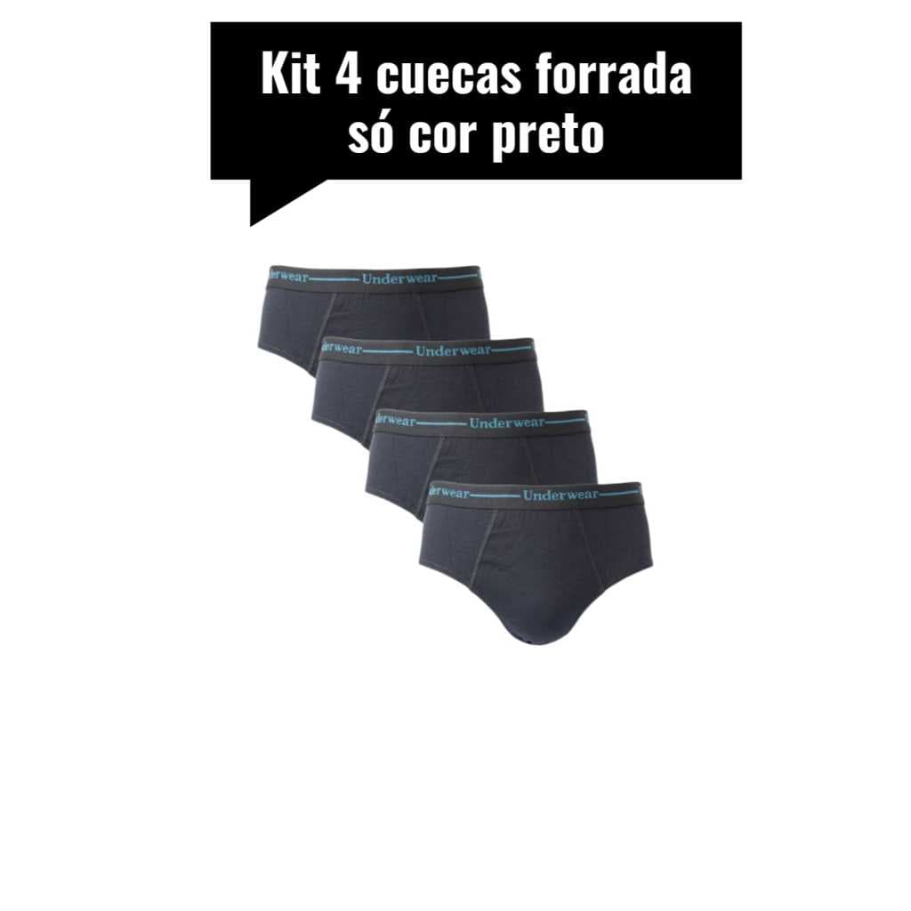 Kit 4 Cueca slip com elastico aparente forrada SOMENTE NA COR PRETO
