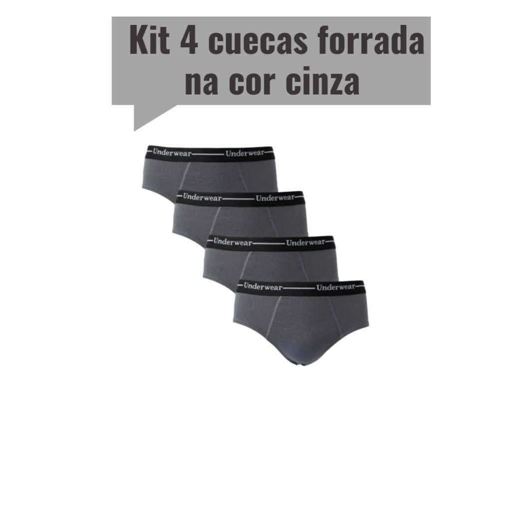 Kit 4 Cueca slip aparente forrada SOMENTE NA COR CINZA