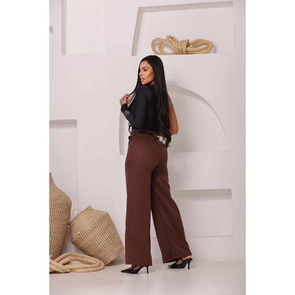 calça pantalona alfaiataria com bolso acompanha cinto cinto de couro