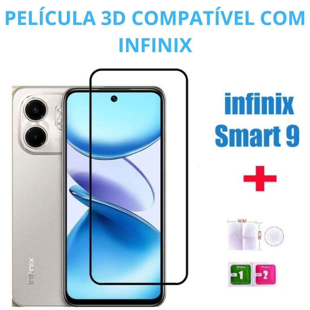 Película Vidro 3D Temperado Compatível Com INFINIX Smart 9 Com Borda – Alta Proteção