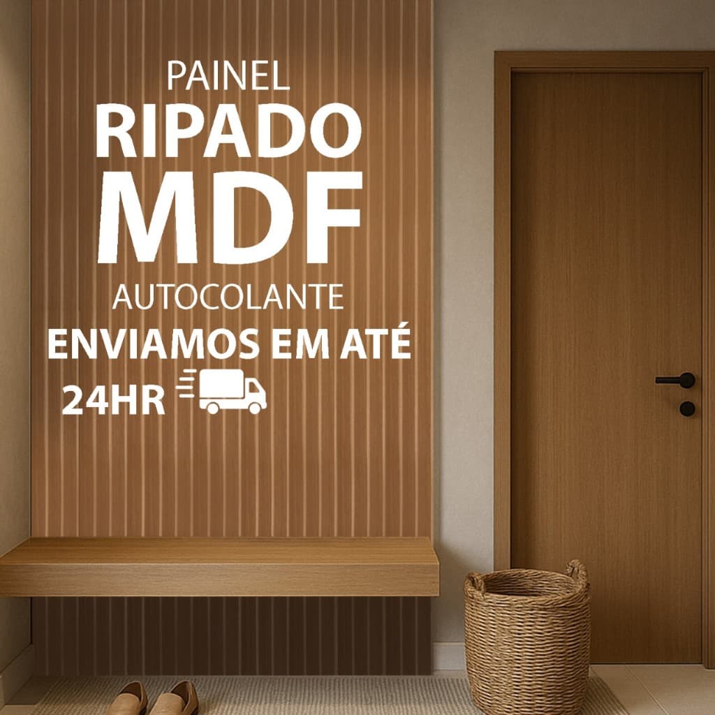 KIT COM REVESTIMENTO RIPADO EM MDF 45X11 CM AUTO COLANTE