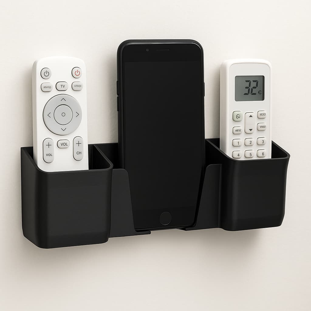 Suporte Triplo Parede Universal 2 Controles + Celular Fita dupla face Forte Preto e Branco