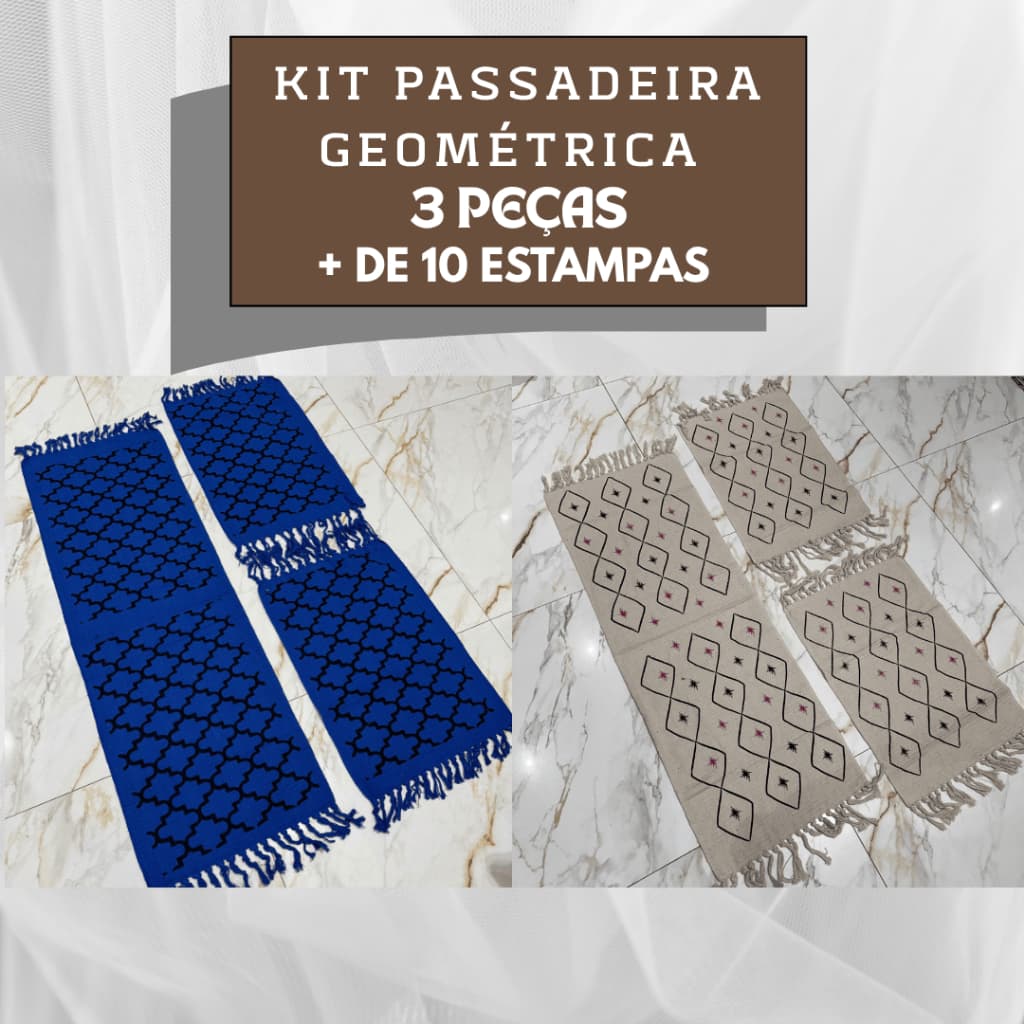 Jogo de Cozinha Kit Passadeira e Tapete Geométrico 3 Peças Otima Qualidade Tecido Grosso Nozinho