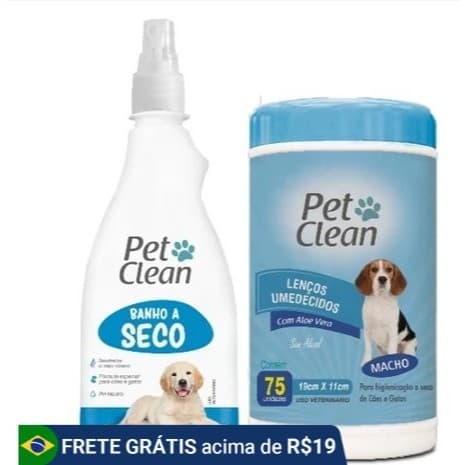 Kit Higiene Pet 2 em 1 Banho a Seco 500ml e Lenço Umedecido 75un Cães e Gatos