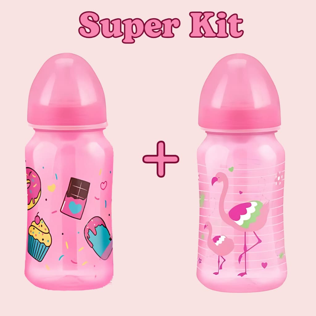 Kit 2 Mamadeiras para Bebê Mamadeira Infantil Bebe com Bico de Silicone Azul e Rosa Menino e Menina