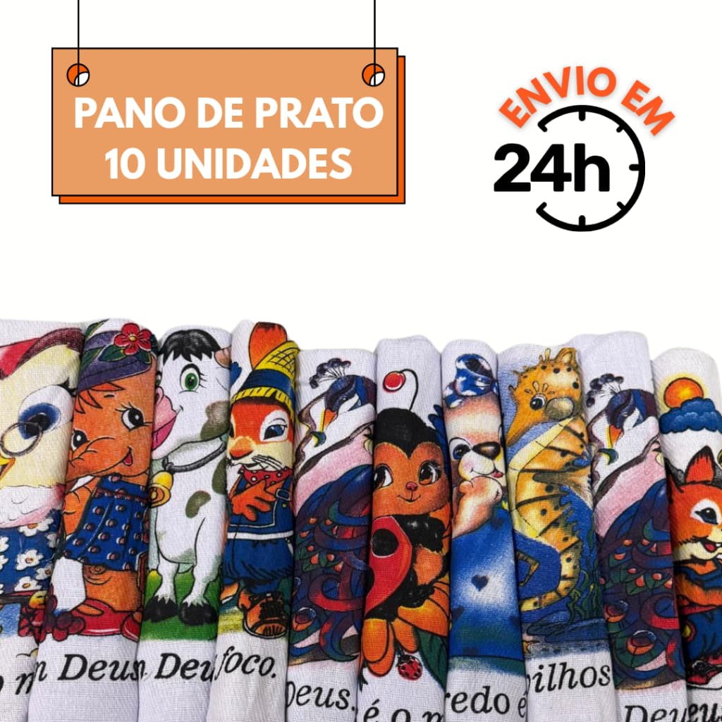 Kit Pano de Prato Grande Cozinha Estampado Com Bainha 10 Peças