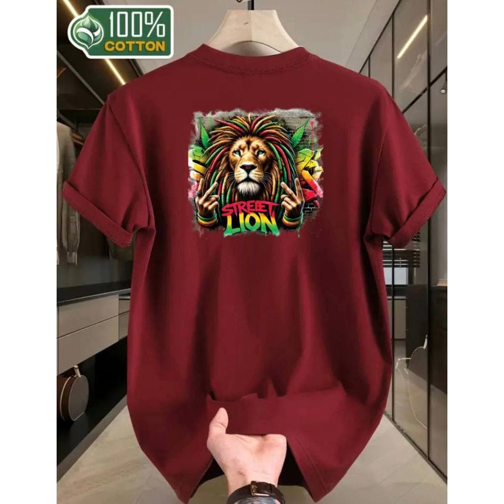 Camiseta Masculina Estampa Leão Nas Costas Camisa 100% Algodão Veste Do GG ao G3