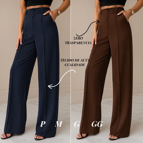Calça Pantalona social  feminina Alfaiataria Social  Wide leg con cinto