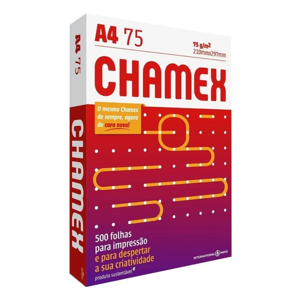 Papel Sulfite A4 75grs 210x297 Resma com 500 Folhas ou 100 Folhas Chamex Premium Branco