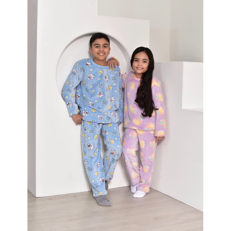 Conjunto Pijama Infantil Feminino Masculino Longo Roupa de Dormir Fleece Inverno Menina Menino 6 ao 12 ANOS