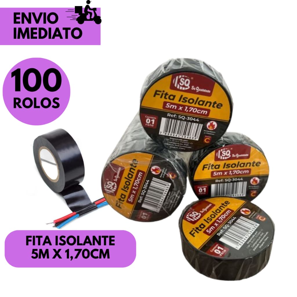 Kits 10/80/60 ou 30 Rolos Fita Isolante Preta 5 Metros x 1.7cm Alta Qualidade Uso Elétrico Resistênc