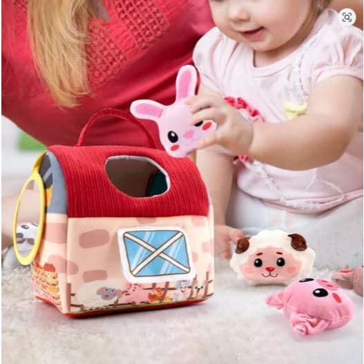 Brinquedo Pelúcia fazendinha para bebê  - conjunto com 7 peças