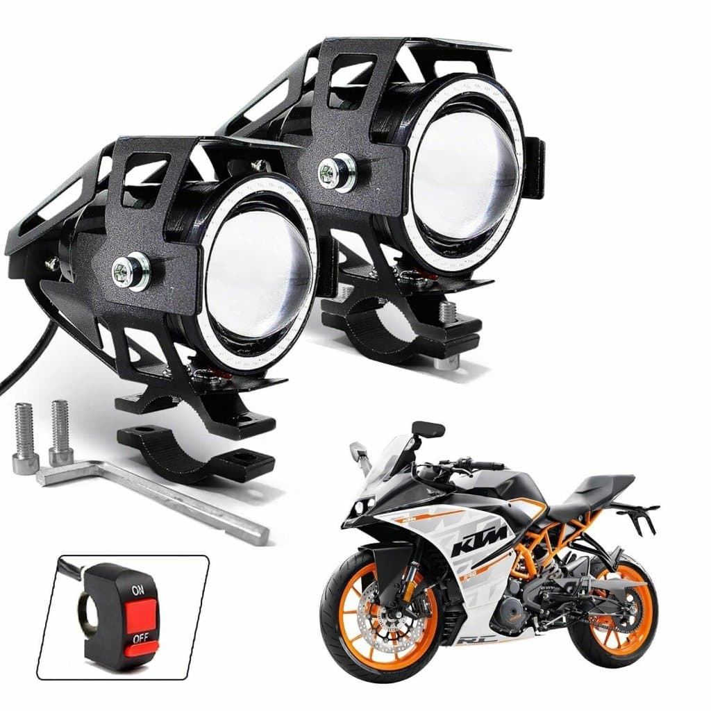 Par Farol De Milha Azul Universal Led U7 Auxiliar Moto Cinoy