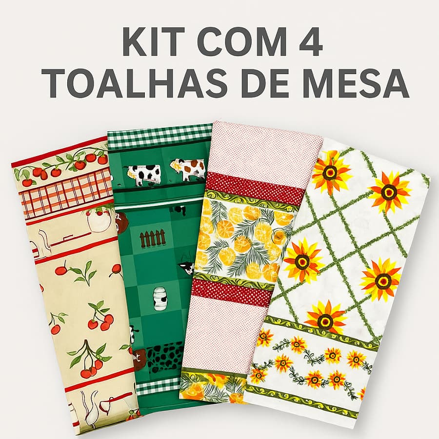 Kit 4 Toalha De Mesa 6 Lugares Oxford 2,10x1,50 Estampas Sortidas
