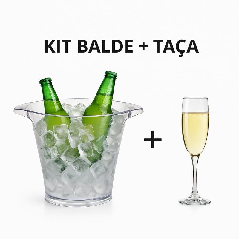 Kit Balde De Gelo 5L Acrílico + Taça de Champanhe Para Eventos, Casamentos, Festas