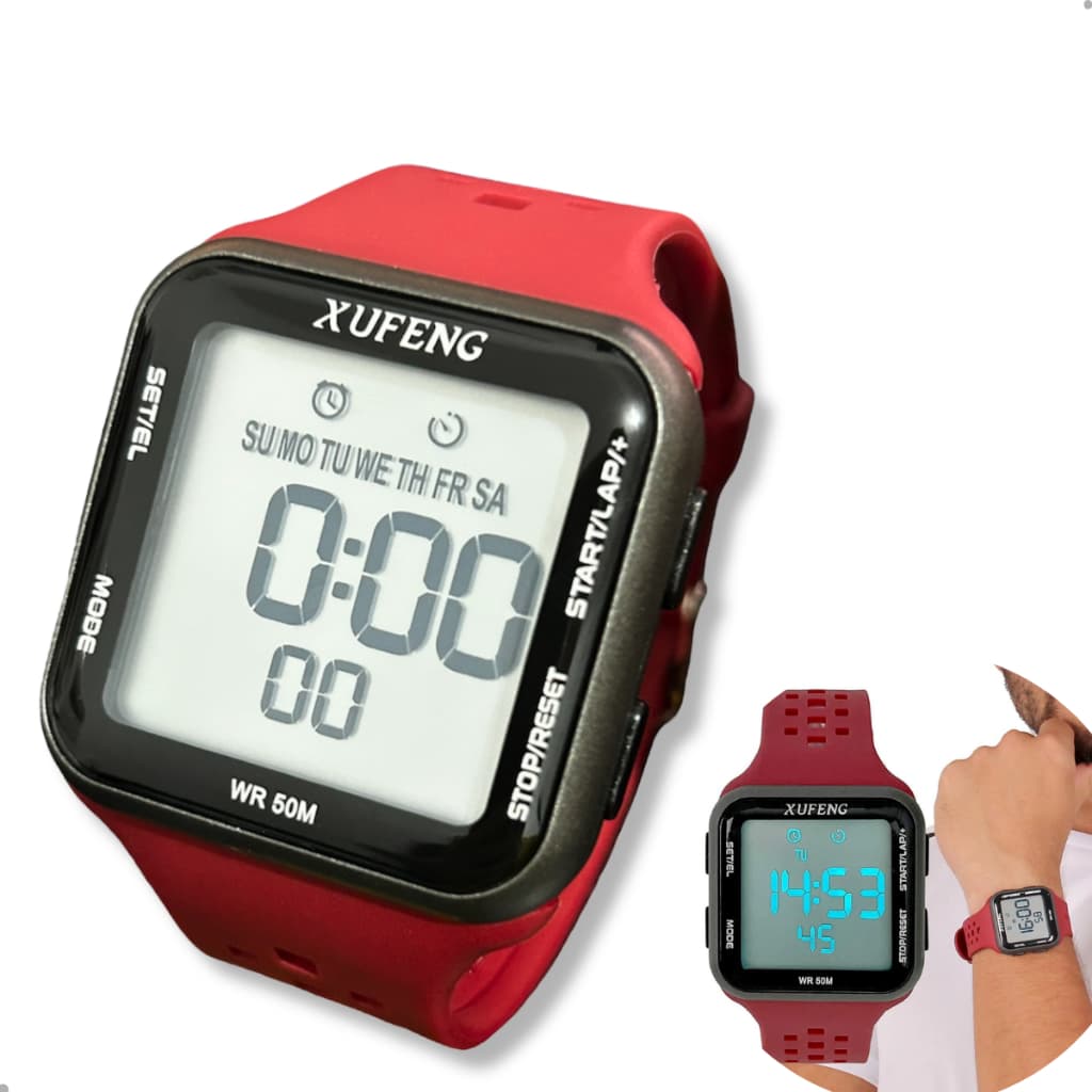 Xufeng Relógio de Pulso estilo Militar Esportivo Vermelho Pulseira de Borracha Confortável