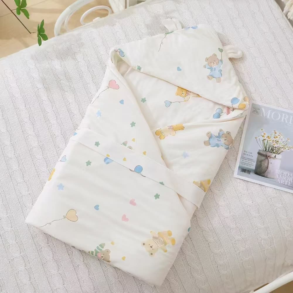 Saco de Dormir pra Bebe Manta 100% Algodão Ursinha Capuz Menina e Menino Maternidade Pink Branco