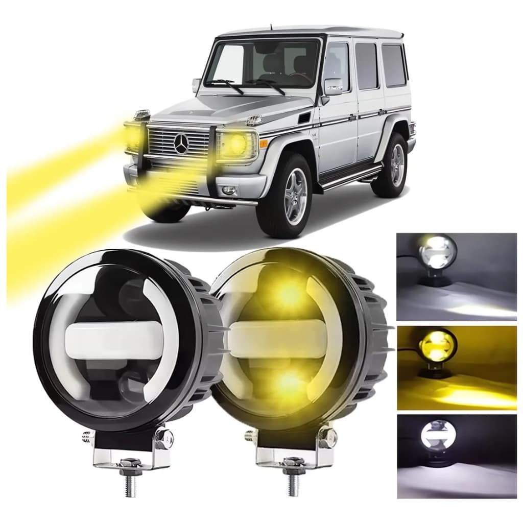 Par Farol Angel Eyes De Motocicleta LED 15000LM Cor Dupla Lâmpadas Super Light Auxiliares Acessórios - Farois Automotivo