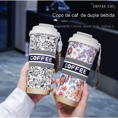 Copo Garrafa Termica 500ml Aco Inox 316 - Anti Vazamento - Dupla Abertura Canudo e Bico Direto com Alca