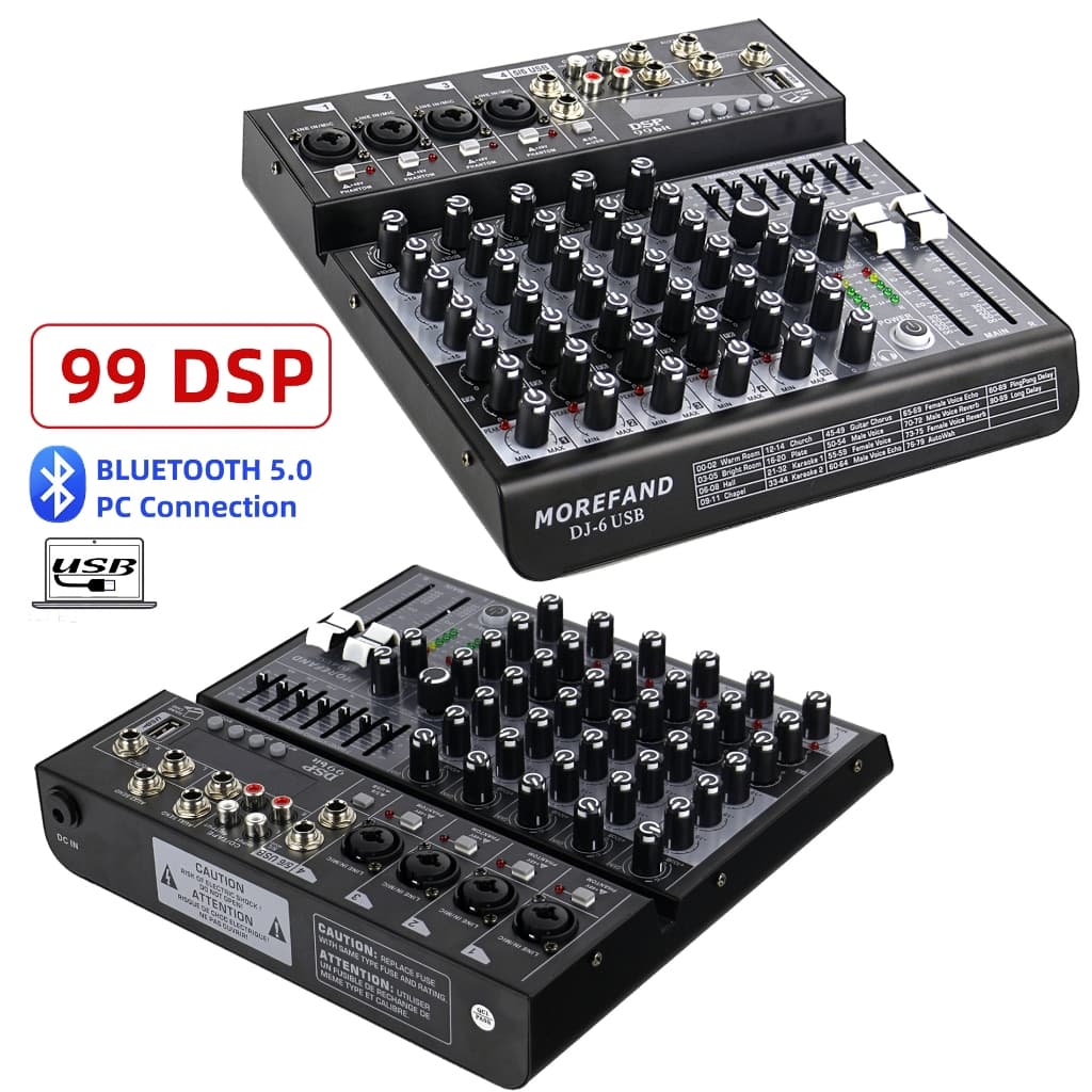 Mesa de Som Mixer Profissional  Interface de Áudio Placa de Som 6 Canais Placa De Som Mixer Para Estúdio
