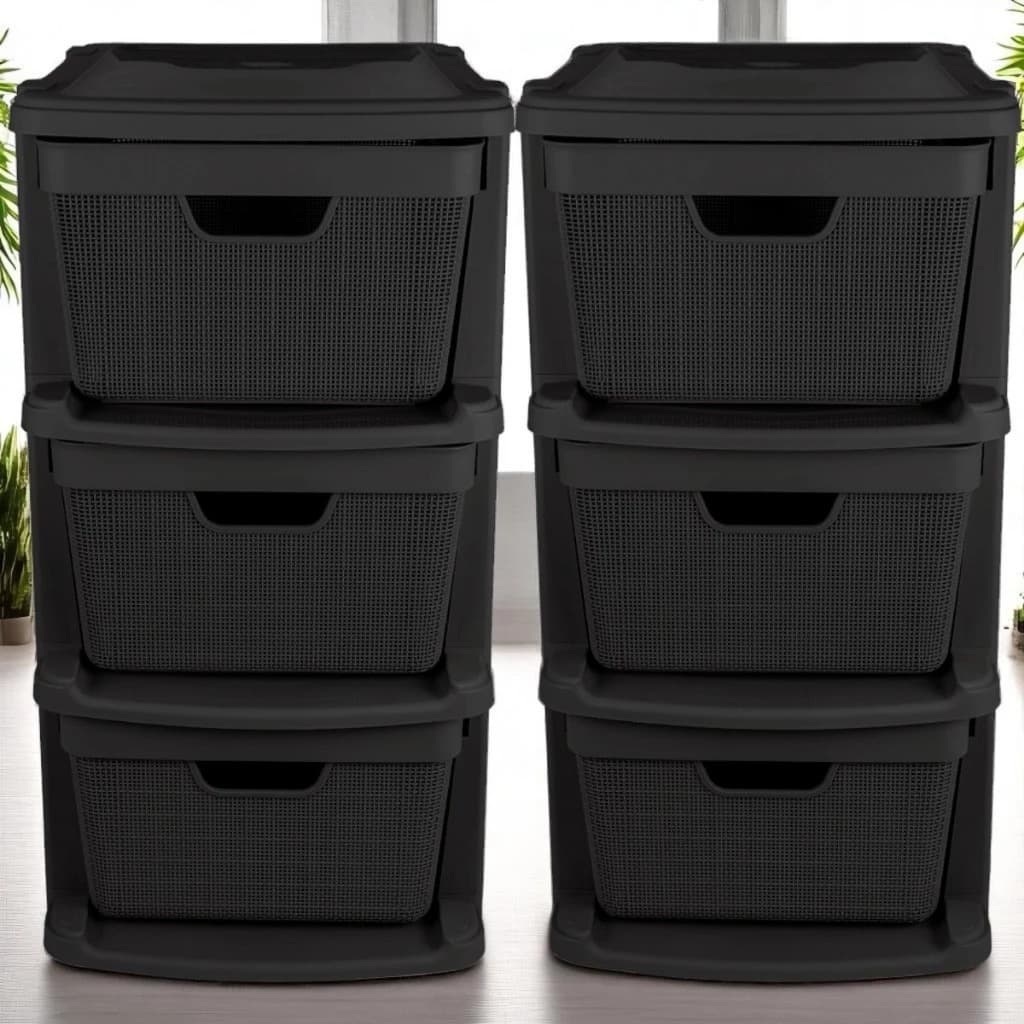 Gaveteiro Organizador de Chão 15 Litros com 3 Gavetas Grande em Plástico Juta Kit com 2 Unidades