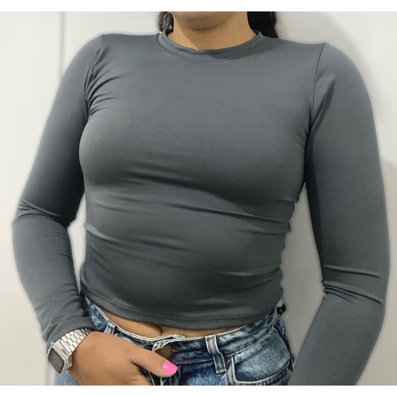 TOP CROPPED MANGA LONGA SEGUNDA PELE DECOTE FECHADO