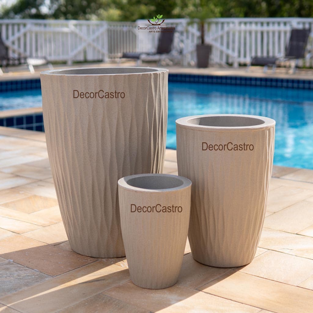 Kit 3 Vasos para Plantas Coluna Horizontal P/M/G em Polietileno Decorativo Jardim Moderno