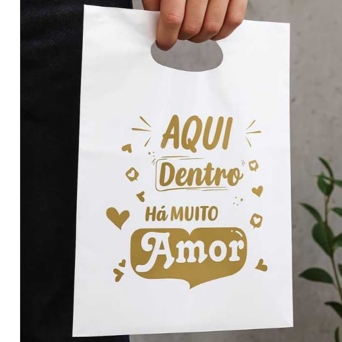 Sacola Surpresa Presente Personalizada Frase "Aqui Dentro Há Muito Amor" – Embalagem Criativa Lembrancinha