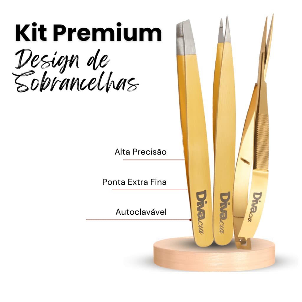 Kit Pinças para Sobrancelhas Premium Agulha, Chanfrada, Tesoura Sobrancelhas Design de Sobrancelhas