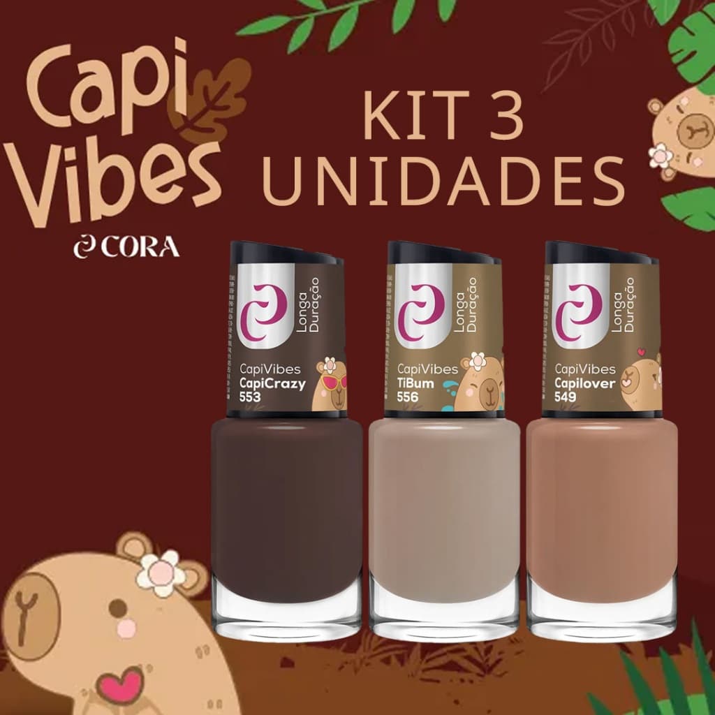 Esmaltes CapiVibes Cora Kit 3 Cores - 10ml - Longa Duração
