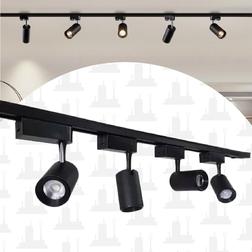 kit Trilho Eletrificado 1m + 4 spots 7w Preto 3000k amarelo/4000k neutro/6500k branco LED FACTORY