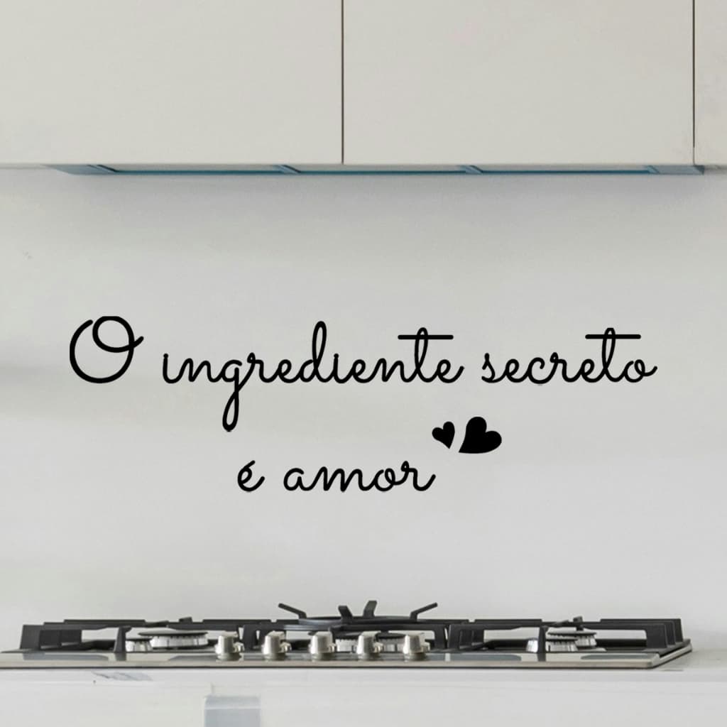 Quadro Decorativo Frase O Ingrediente Secreto é Amor MDF 3mm Preto Fosco
