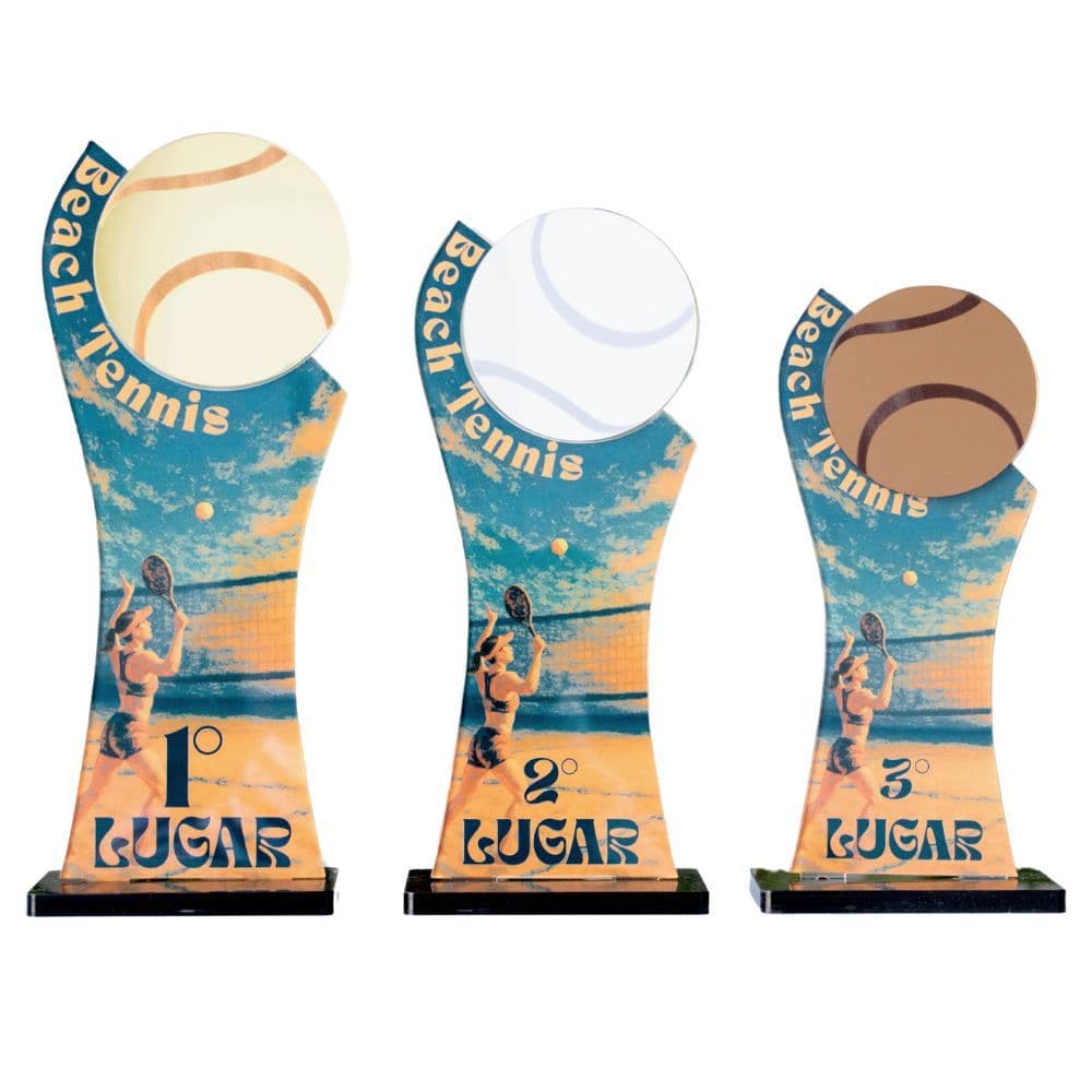 Conjunto de Troféus Feminino Beach Tennis  1° 2° e 3° Lugar
