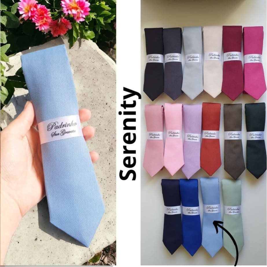5 a 20 Gravatas Padrinho de Casamento Serenity Semi Slim Lisa com Faixa