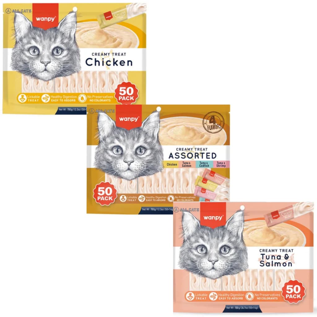 Petisco para gatos Wanpy Creamy Sabores Sortidos Pacote com 50 tubos 14gx50 700g