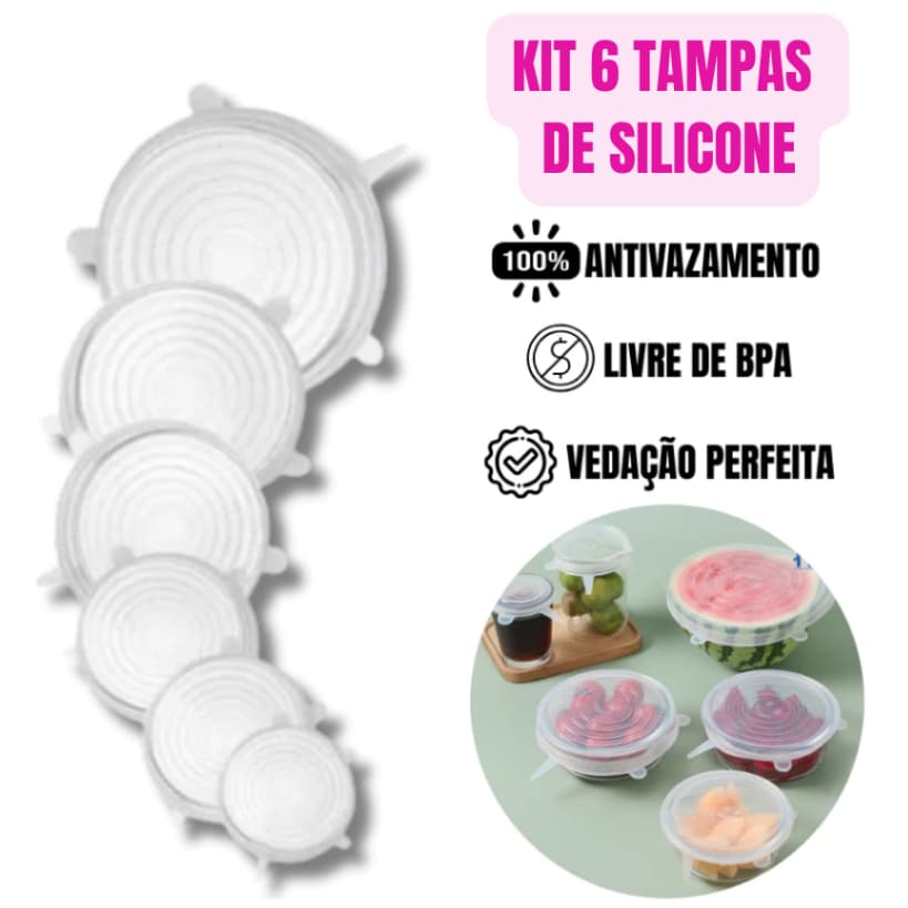 Kit 6 Tampa Panela De Silicone Conjunto De Cozinha Reutilizável Tampas Pote Alimentos Panela