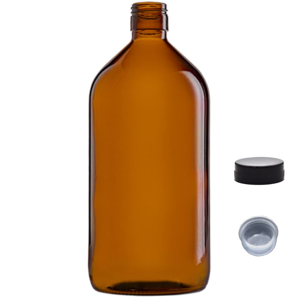 Garrafa Quimio 1 Litro Âmbar Laboratório Floral Essências Farmácia Remédio c/ Tampa - Cx c/ 6 un