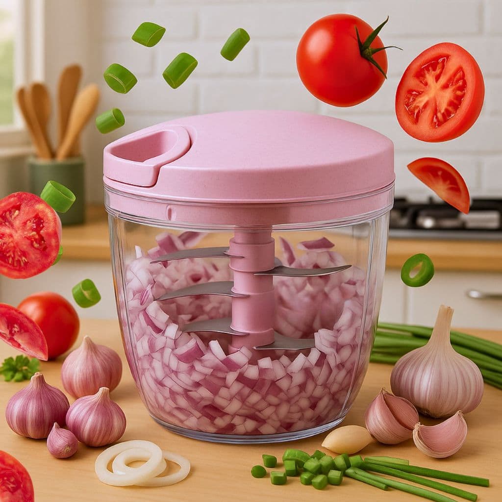 Processador de alimentos 5 Laminas  Rosa  | 3 em 1 Cortador de verduras Triturador de alimentos alho cebola