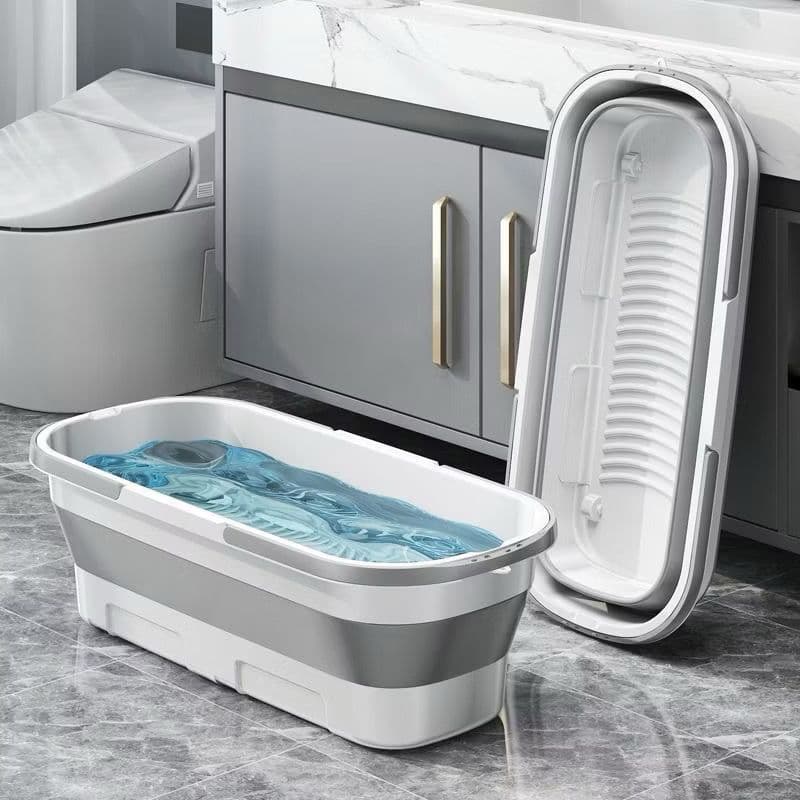 Balde Dobrável Retrátil Flexível Retangular 26L Silicone Multiuso Com 4 Rodinha e Alça