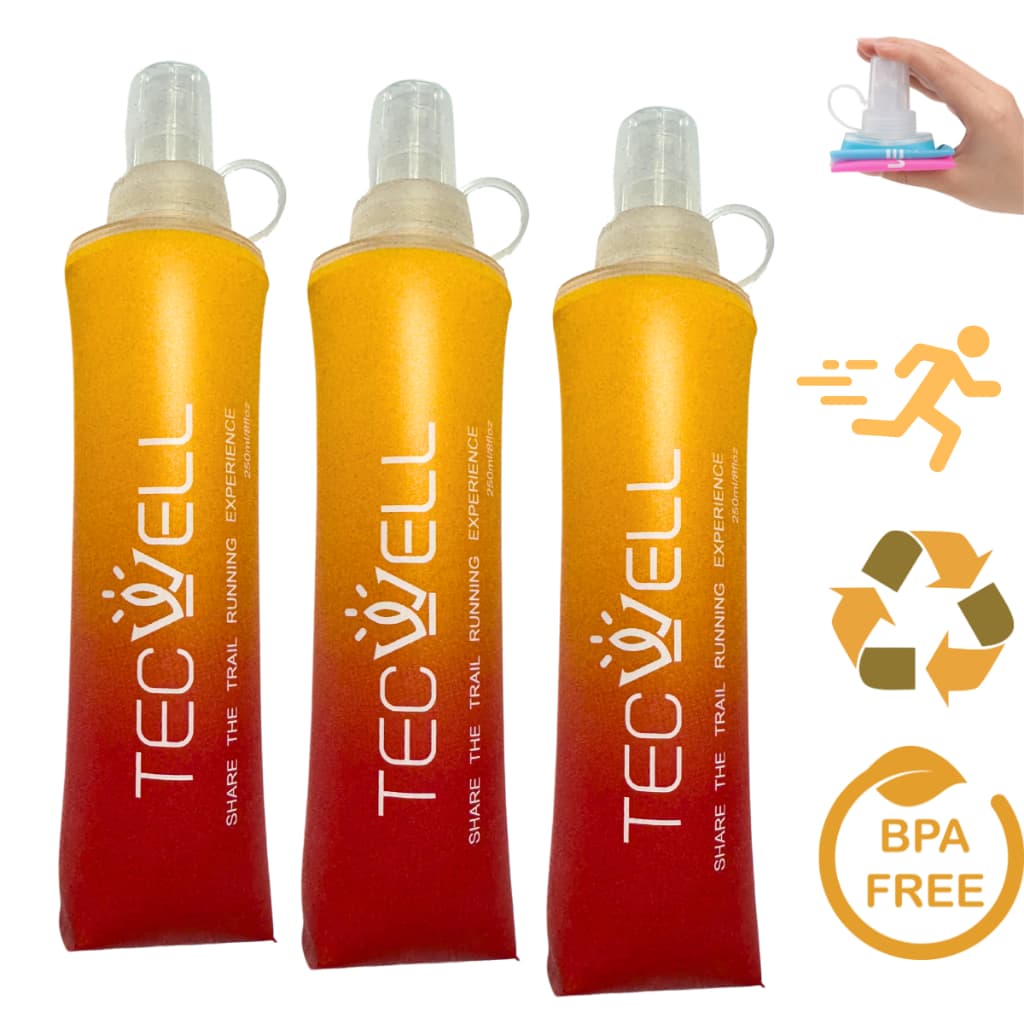 Kit 3 Garrafas de Água Dobrável Flask De Silicone Macia Hidratação Running 250ml Tecwell