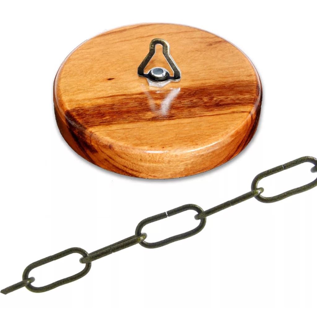 Canopla Prato P/ Pendente Lustre Madeira C/ Travessa E Niple + Corrente Ouro Velho Craquelado 1m