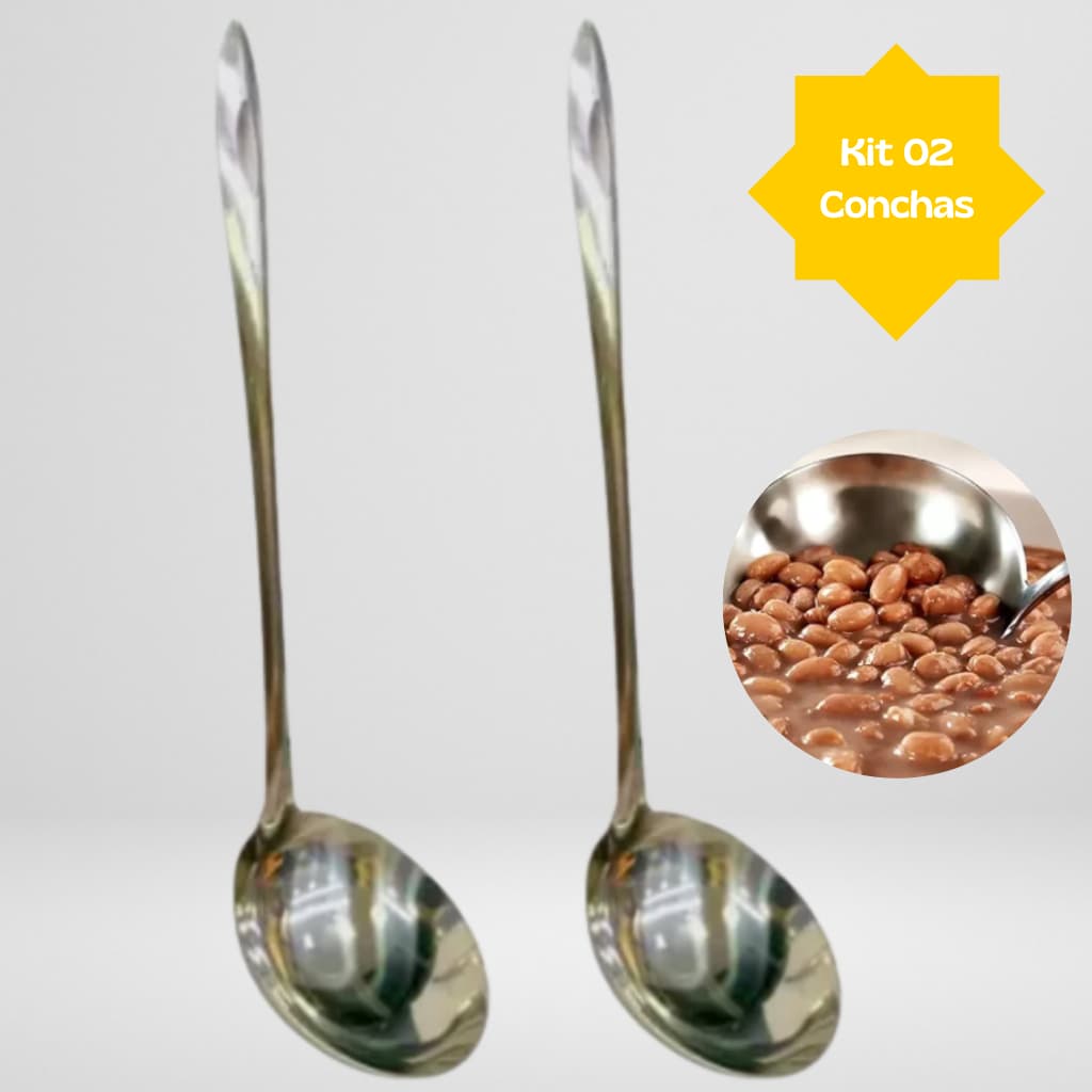 Concha de Aço Inox 25x7cm Premium para Sopa, Molhos, Caldo e Feijão - Utensílios de Cozinha