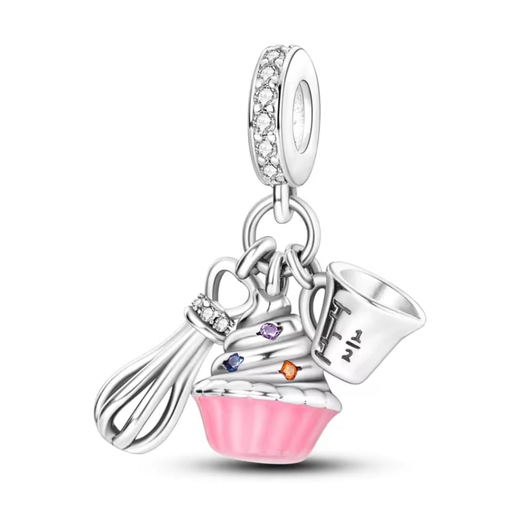 Berloque Pingente Compatível Pulseira Prata Mini Colecionável Presente Criativo Cupcake Fofo Doce