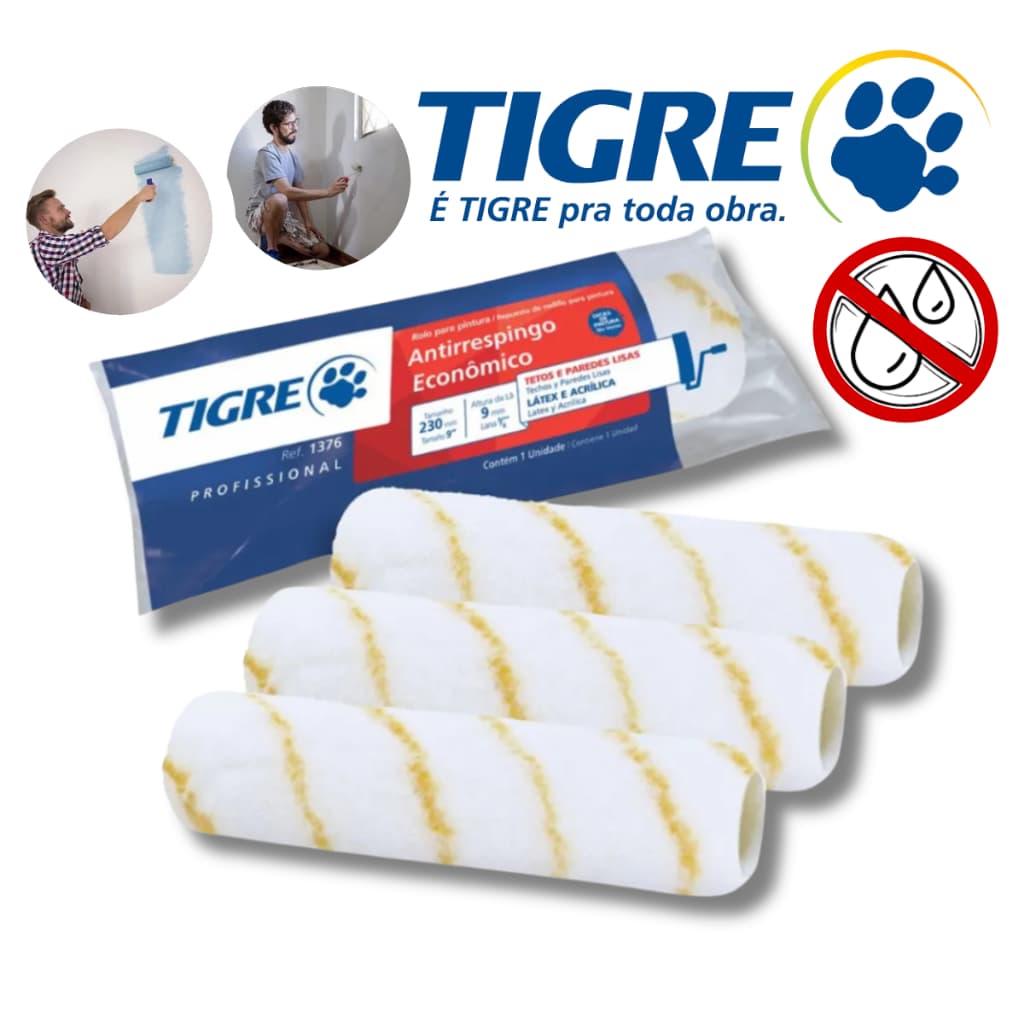 Rolo para Pintura Antirrespingo Tigre Kit 3UN Rolo Antigota de Pintura