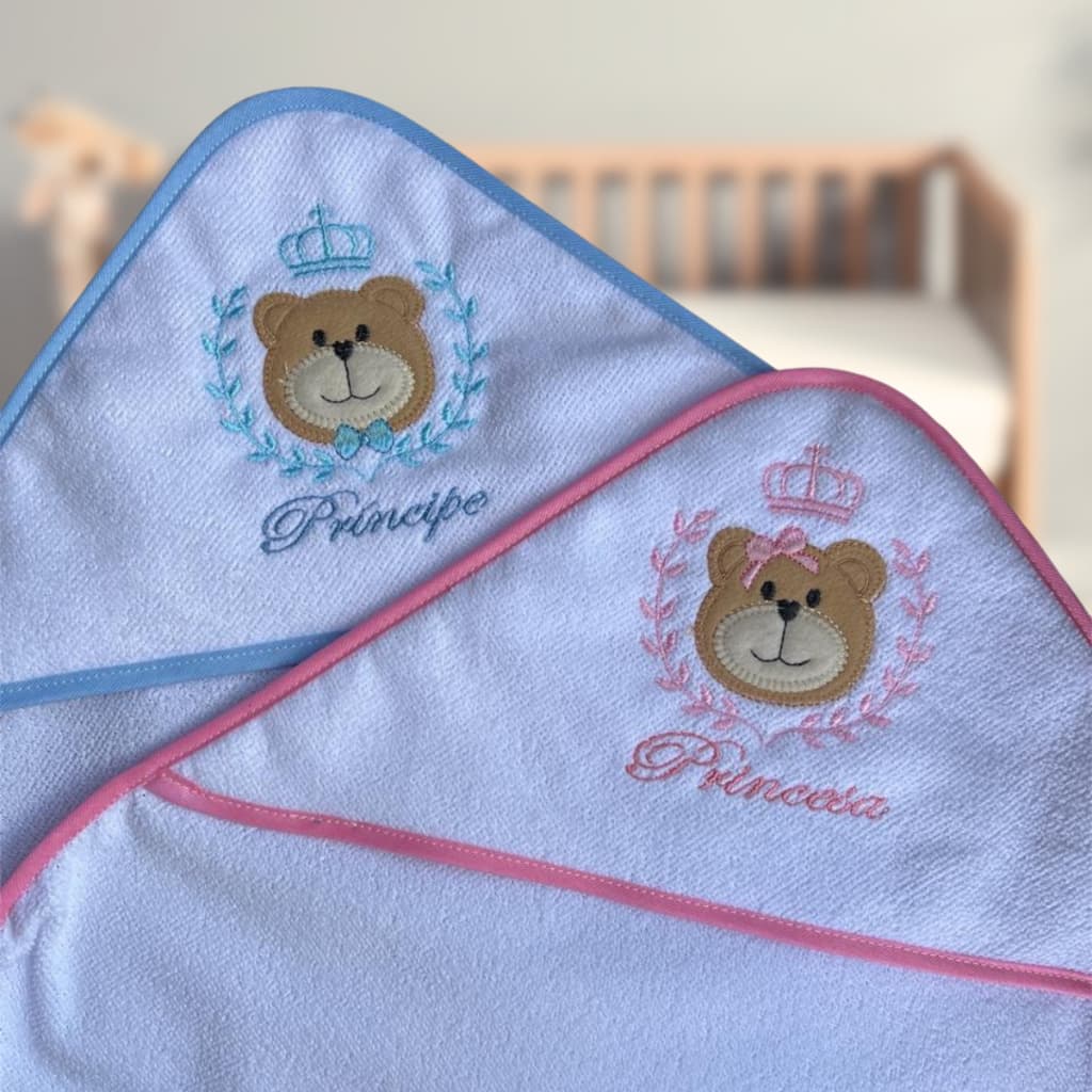 Toalha Capuz Bebê Bordada – Príncipe ou Princesa, Banho Recém-Nascido, Enxoval Bebe