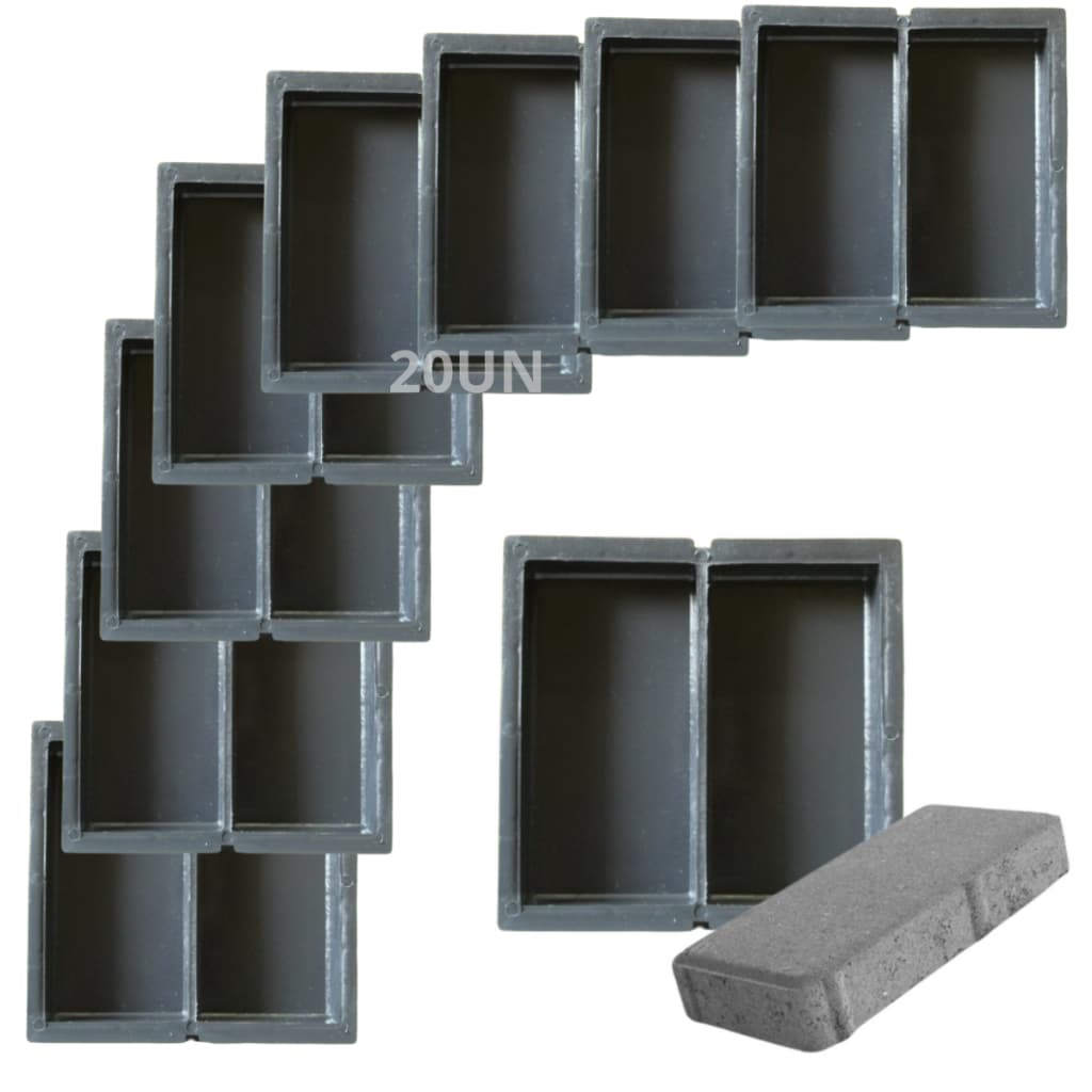 Kit 20un Forma Dupla Matriz Plastica Paver Bloquete 20x10x4 T4 Molde Bloco Concreto