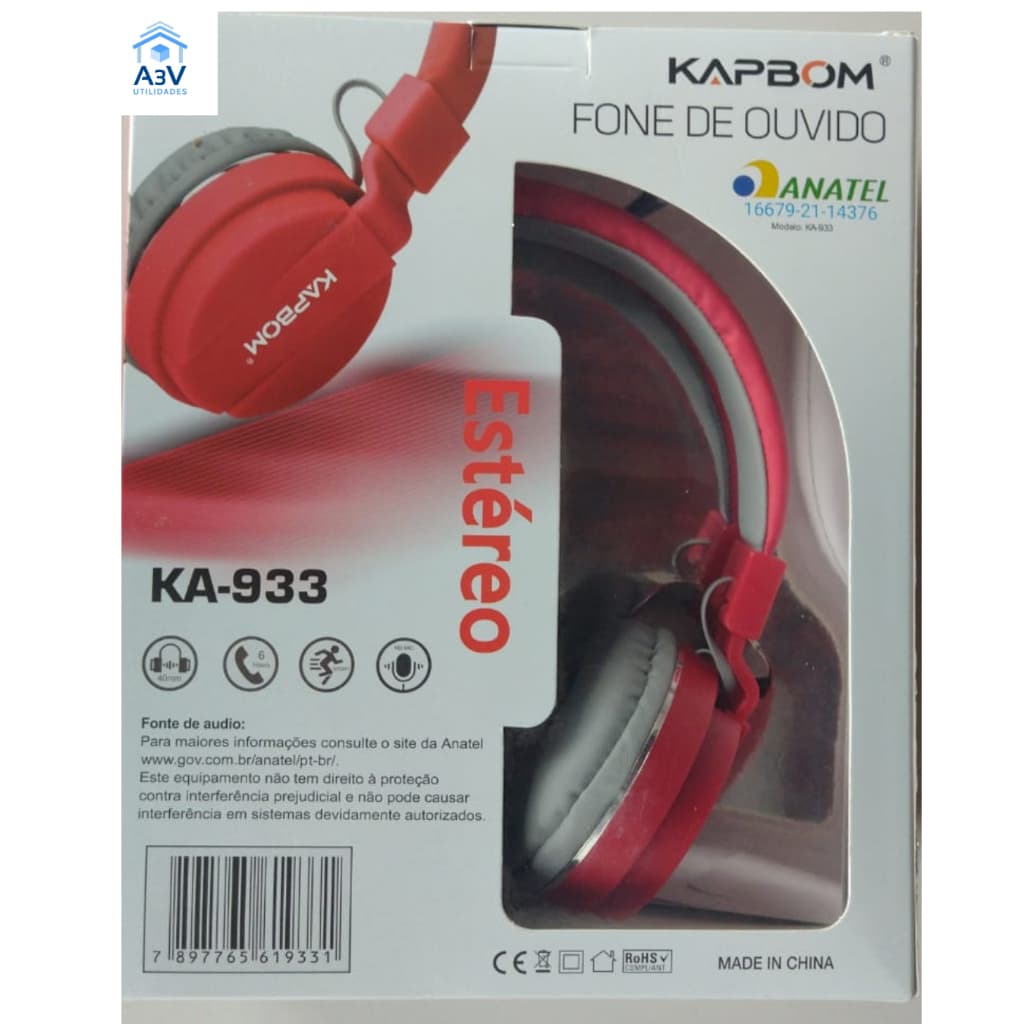 Fone de Ouvido KA-933 Kapbom Estéreo Headphone