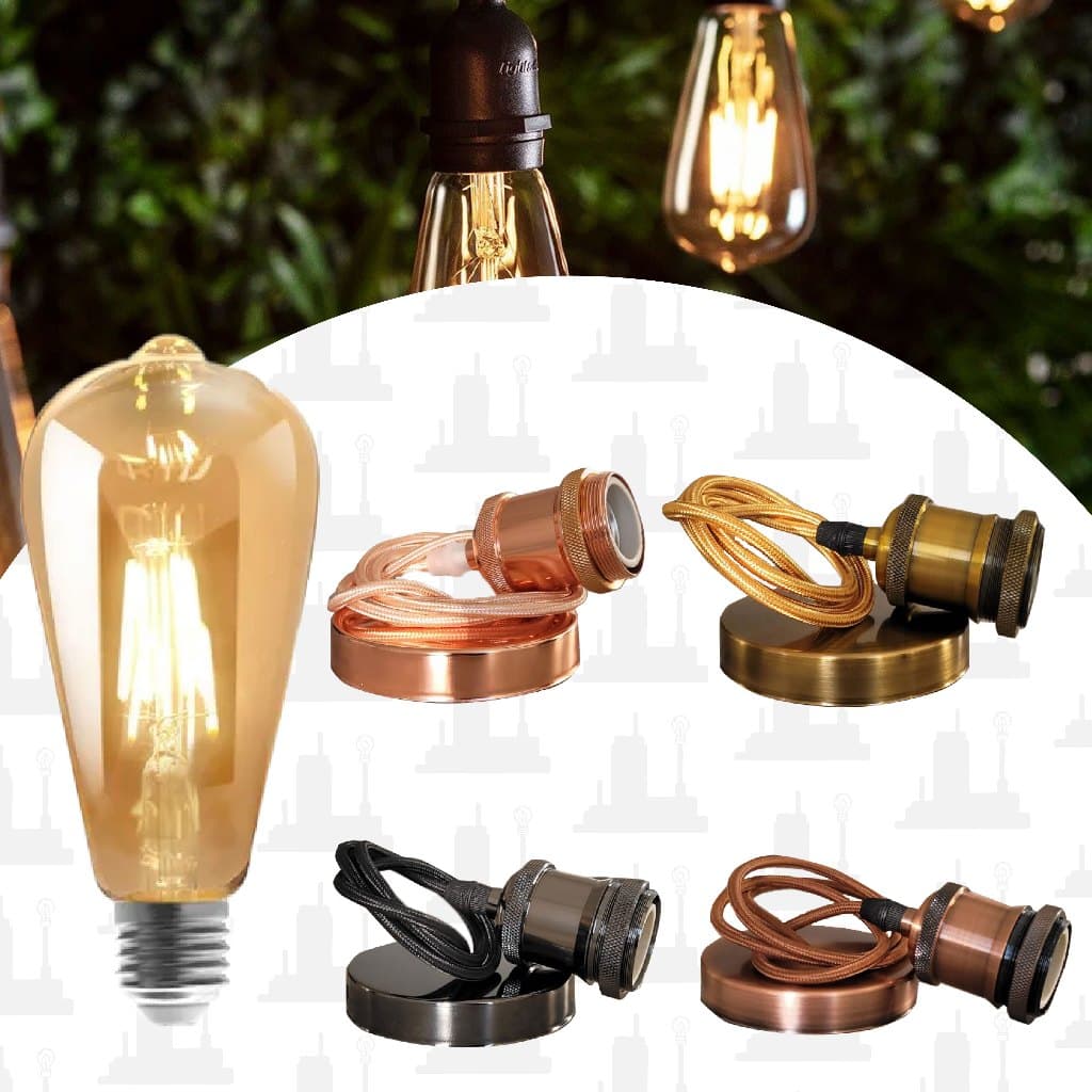 Kit Pendente aluminio Retro Vintage + Lâmpada Filamento St64 Soquete E27 LED FACTORY